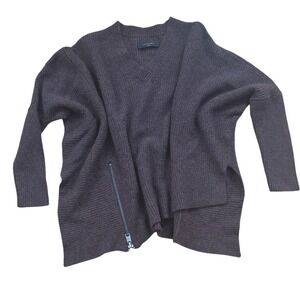 AllSaints Able Zip Jumper Brown Burgundy Wool Alpaca V-Neck Sweater WK044G Small